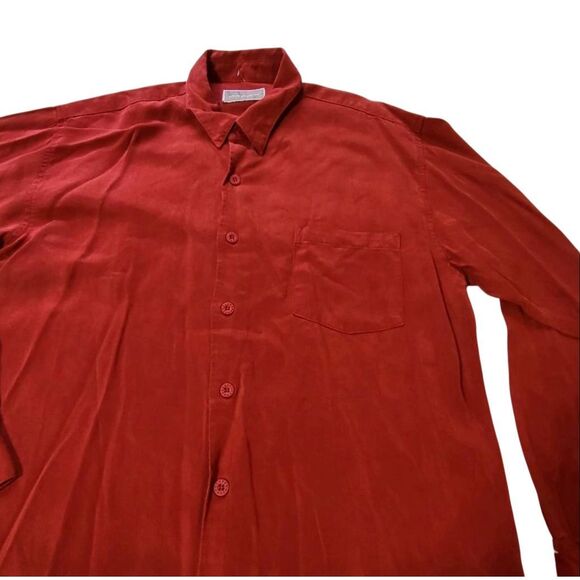 Weekendz off Tencel long sleeve button-down red casual shirt M - Picture 2 of 5